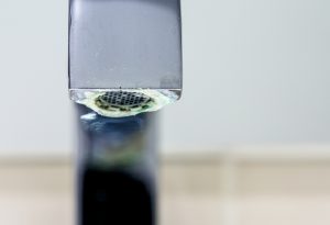 Hard water deposits on faucet